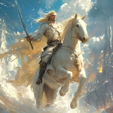 20 Epic High Fantasy Prompts for Writing Your Next Bestseller: Man with a sword riding a horse.
