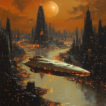 Spaceship in Sci-Fi city