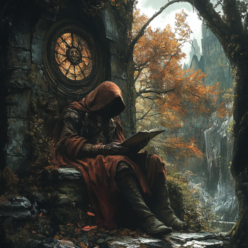 Legends: Characters Whose Stories Transcend Time. Fantasy, cloaked man reading an old tome.