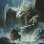 Fantasy Hero fighting a dragon. Fantasy Worldbuilding.