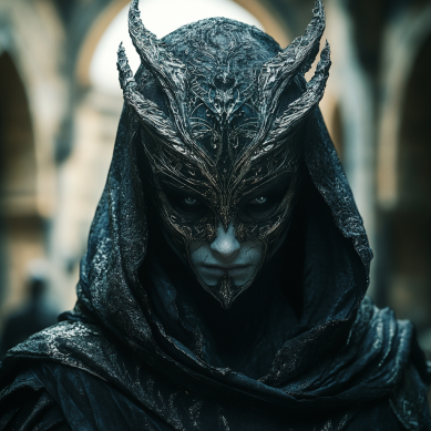 fantasy villain staring down the camera.