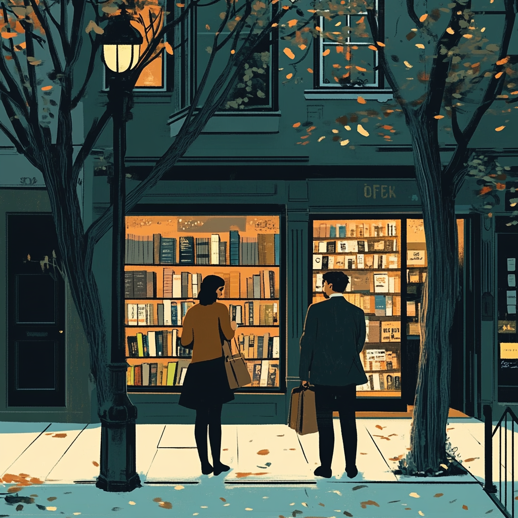 The Bookstore Regulars. A couple of bookstore regulars talking outside the bookshop. 