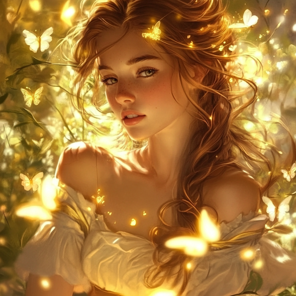 Add a Unique Voice. Magical woman surrounded by glowing butterflies.