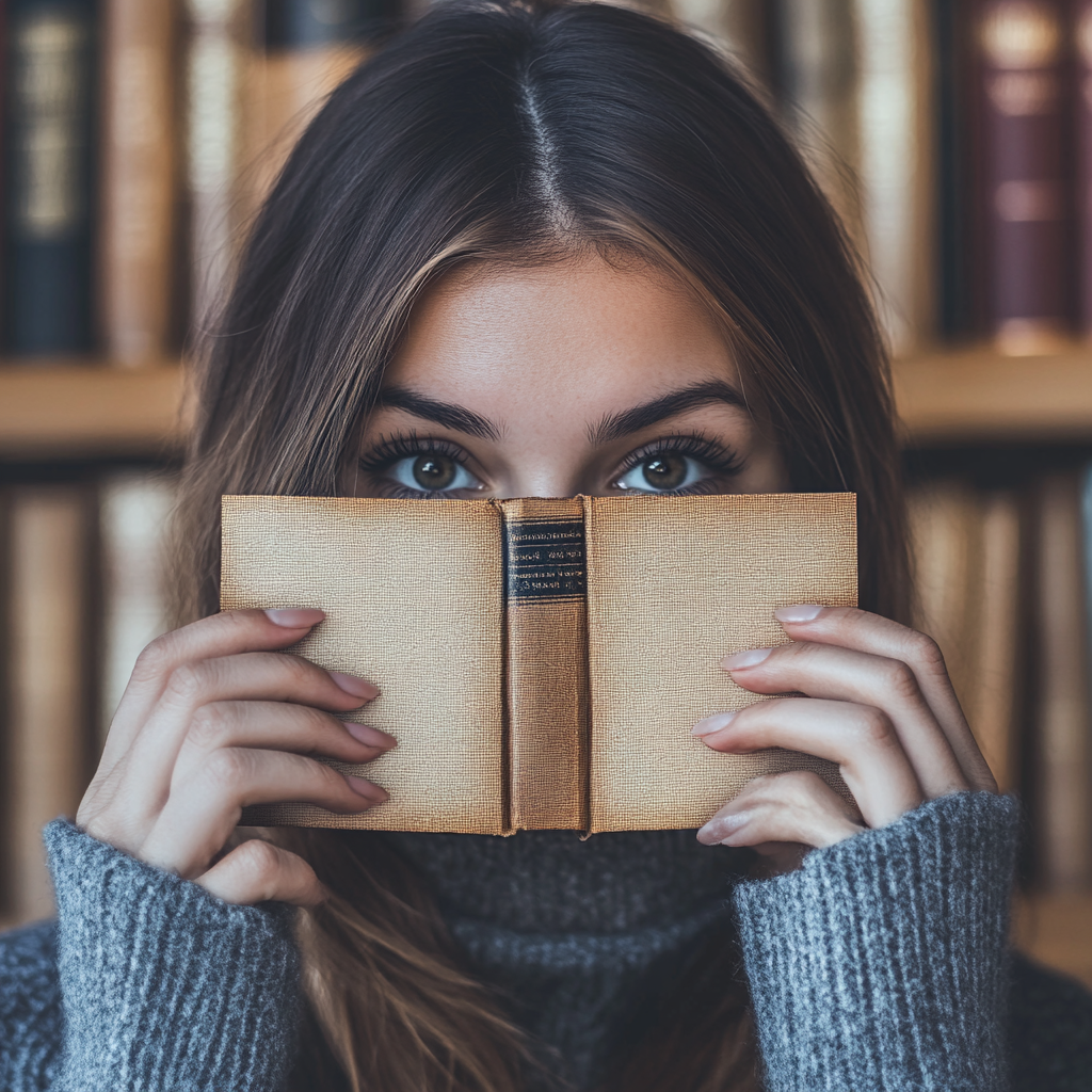 Enhancing Pacing Through Structure. Woman holding a book up to her face.