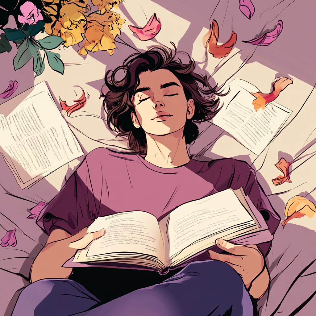 How to Craft Relatable YA Characters That Teens Will Love. Boy lying in bed with eyes closed holding a book.