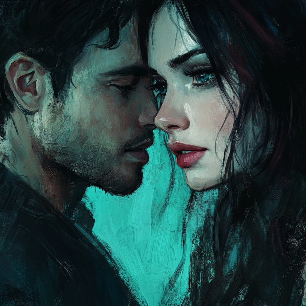 Man and woman face to face in a suspense thriller novel