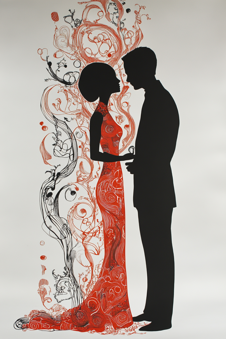 Use Forced Proximity to Ignite Tension. Colorful silhouette of woman and man.