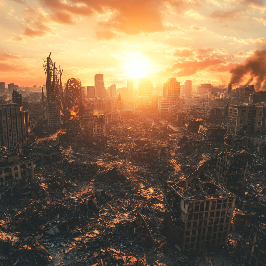 A destroyed Post-apocalyptic city.