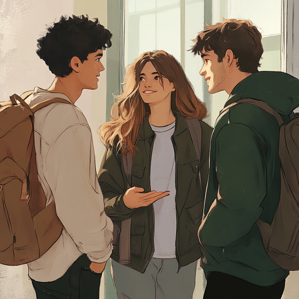 Young adult friends talking together in a YA novel.