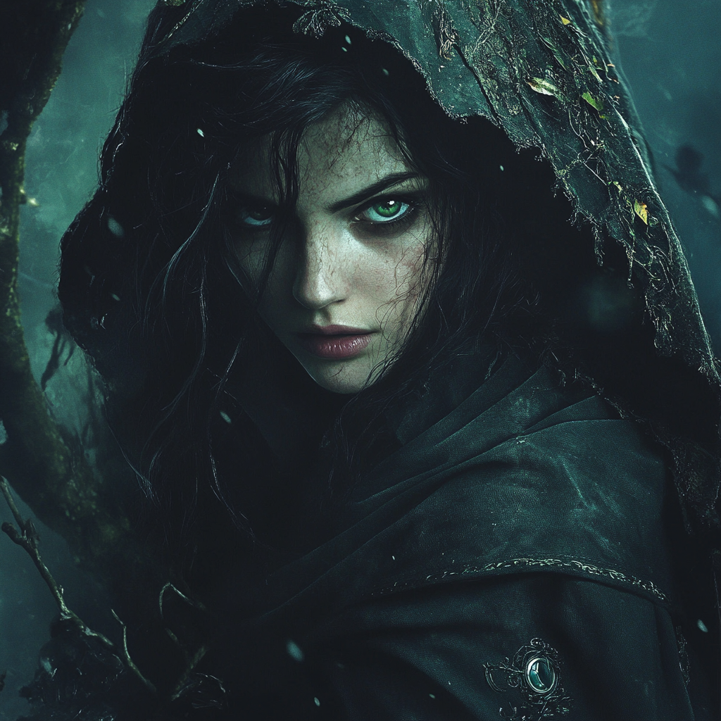 Woman protagonist from a dark fantasy horror novel staring at the viewer.